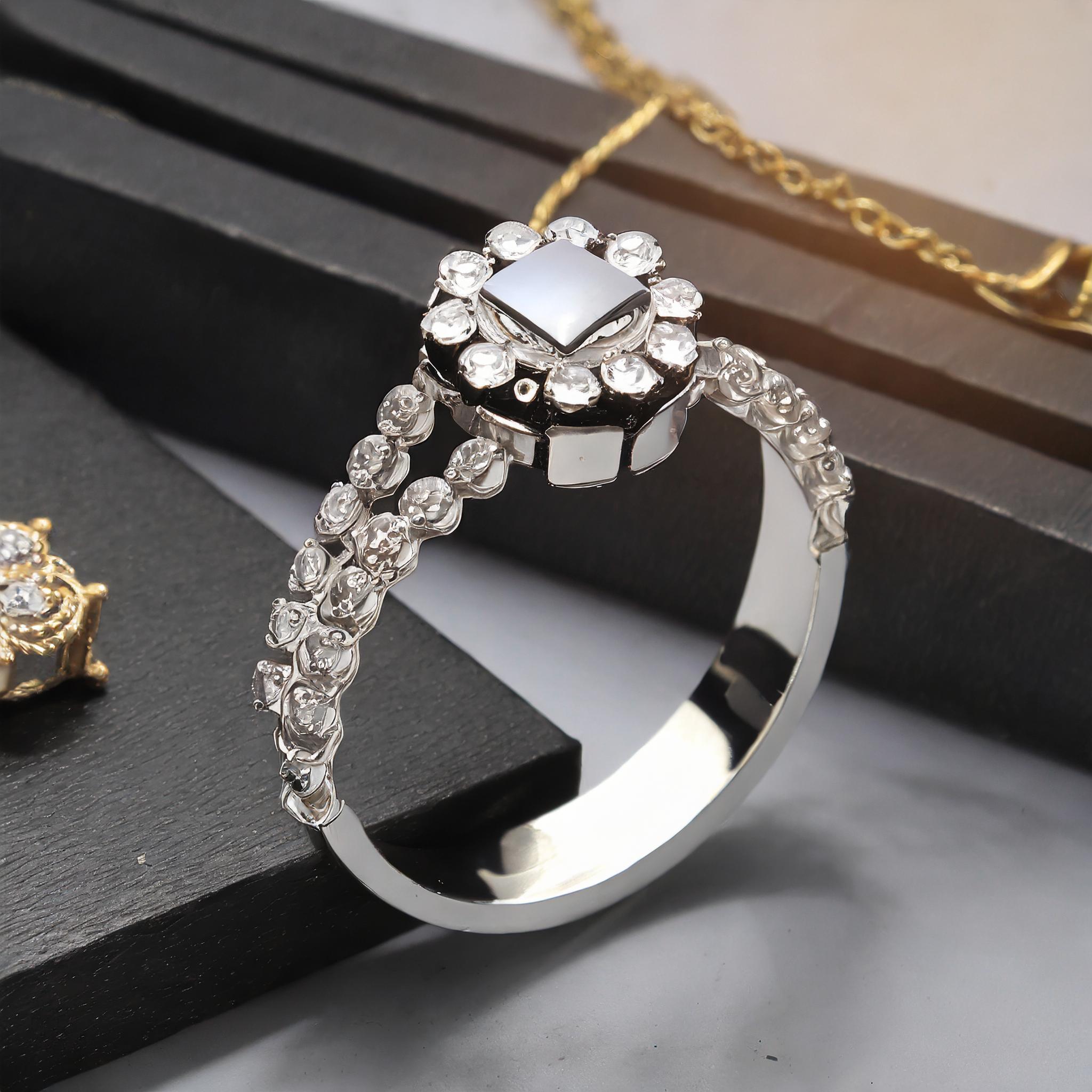 Firefly tu peux me faire une image d'un produit avec un décor. des bijoux en diamant bague collier,